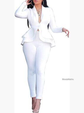 Long Sleeve Blazer and Pants Set, Slim Fit Business Suit, Polyester Spandex